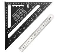 Aluminum 7 Inch Ruler Have Three Corners Metric, Carpenter Measuring Square Aluminum Speed Square Layout Tool with Stainless Steel Ruler for Woodworking Engineer Carpenter (Black)