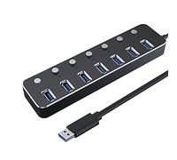 Aluminum 7-Port USB 3.0 Hub 120cm Cable Sub-Control Switch 5Gbps LED Indicator HUB Chargeable Splitter for Multi USB Devices (Color : Black)