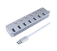 Aluminum 7-Port USB 3.0 Hub 120cm Cable Sub-Control Switch 5Gbps LED Indicator HUB Chargeable Splitter for Multi USB Devices (Color : Silver)