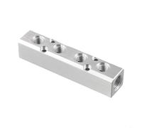 Aluminum Air Hose Inline Manifold Block Splitter G1/4 Threaded Fitting For Pneumatic System Silver 4 Port 75mm Length(4 Way)