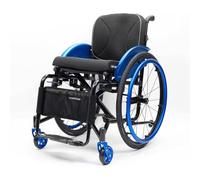 Aluminum All-Terrain Sports Wheelchair for Adults, Foldable Lightweight Transport Wheelchair Portable Manual Self Propelled Wheel Chair, 100kg Capacity(Blu,38cm/14.69in)