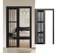 Aluminum Alloy Accordion Doors with Acrylic Window, Customizable Divider Privacy Folding Door for Kitchen Bathroom, Magnetic Multifold Gate Without Bottom Tracks(Black,47x96in(119.4x243.8cm))