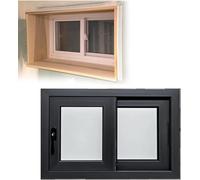 Aluminum Alloy Basement Window Replacement, Slider Windows with Tempered Glass and Screen for Bathroom Home Garage(Black,61x51cm)
