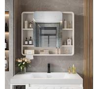 Aluminum Alloy Bathroom Mirror Cabinet Rectangular Wall Wardrobe with Large Storage Waterproof & Moisture-Proof Round Corners Design for Elegant Space Optimization