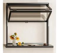 Aluminum Alloy Bifold Sliding Window, Interior Retractable Divider Gate with Tempered Glass, Ideal for Cake and Snack Displays Flower Coffee Shop(Black,20x32in/50.8x81.2cm)