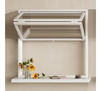 Aluminum Alloy Bifold Sliding Window, Interior Retractable Divider Gate with Tempered Glass, Ideal for Cake and Snack Displays Flower Coffee Shop(White,24x36in/60.9x91.4cm)