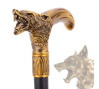 Aluminum Alloy Brass Wolf King Walking Cane for Men and Women, Gothic Decorative Ornate Metal Cane with Ergonomic Handle Stick for Senior
