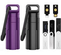 Aluminum Alloy Carrying Case Compatible with Ledger Nano X/S Plus YubiKey USB 5 5C NFC Nano, Waterproof & Shockproof USB Drive Storage, Secure Case for Cryptocurrency Cold Wallet (Black+Purple-2Pack)