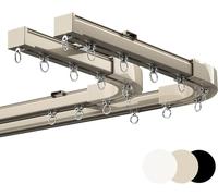 Aluminum Alloy Ceiling Track Curtain Rods with 90° Corner Bends Heavy Duty Single/Double Curtain Rails for Bay Windows in White Color