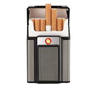 Aluminum Alloy Cigarette Case, USB Rechargeable Cigarette Lighter Holds 20 Cigarettes, Brushed Metal Cigarette Case,A