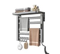 Aluminum Alloy Electric Heated Towel Rack with Digital Display 1-9 Hour Timer Adjustable Temperature IPX4 Waterproof Wall-Mounted Towel Warmer for Bathroom Hotel & Salon - Grey