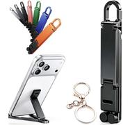 Aluminum Alloy Folding Keychain Phone Stand, Lightweight Adjustable Angle Portable Universal Desktop Holder for Home Office Travel (Black)