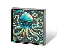 Aluminum Alloy Lapel Pin Cute Funny Square Brooch Personalized Abstract Octopus Lapel Badge Sublimation Pins for Clothing Backpack Hat Jackets Decoration