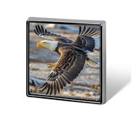Aluminum Alloy Lapel Pin Cute Funny Square Brooch Personalized Bald Eagle Flying Lapel Badge Sublimation Pins for Clothing Backpack Hat Jackets Decoration