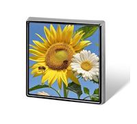 Aluminum Alloy Lapel Pin Cute Funny Square Brooch Personalized Bees Sunflowers Daisy Rose Flowers Lapel Badge Sublimation Pins for Clothing Backpack Hat Jackets Decoration