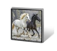 Aluminum Alloy Lapel Pin Cute Funny Square Brooch Personalized Black And White Horses Running Lapel Badge Sublimation Pins for Clothing Backpack Hat Jackets Decoration