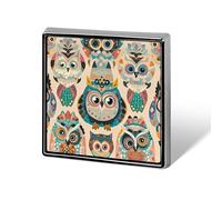 Aluminum Alloy Lapel Pin Cute Funny Square Brooch Personalized Color Owl Pattern Lapel Badge Sublimation Pins for Clothing Backpack Hat Jackets Decoration