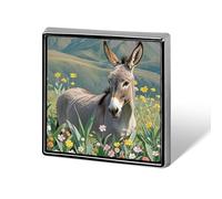 Aluminum Alloy Lapel Pin Cute Funny Square Brooch Personalized Donkey And Flower Lapel Badge Sublimation Pins for Clothing Backpack Hat Jackets Decoration