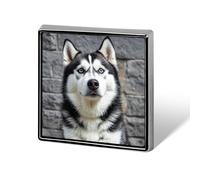 Aluminum Alloy Lapel Pin Cute Funny Square Brooch Personalized Husky Dog Lapel Badge Sublimation Pins for Clothing Backpack Hat Jackets Decoration