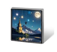 Aluminum Alloy Lapel Pin Cute Funny Square Brooch Personalized Nightsky Hanging Moon Stars Lapel Badge Sublimation Pins for Clothing Backpack Hat Jackets Decoration