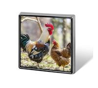 Aluminum Alloy Lapel Pin Cute Funny Square Brooch Personalized Rooster And Hen Lapel Badge Sublimation Pins for Clothing Backpack Hat Jackets Decoration