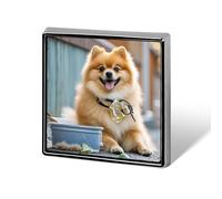 Aluminum Alloy Lapel Pin Cute Funny Square Brooch Personalized Short-haired Pomeranian Dog Lapel Badge Sublimation Pins for Clothing Backpack Hat Jackets Decoration
