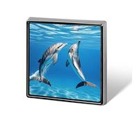 Aluminum Alloy Lapel Pin Cute Funny Square Brooch Personalized Two Dolphins Lapel Badge Sublimation Pins for Clothing Backpack Hat Jackets Decoration