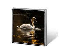 Aluminum Alloy Lapel Pin Cute Funny Square Brooch Personalized White Swan Swimming Lapel Badge Sublimation Pins for Clothing Backpack Hat Jackets Decoration