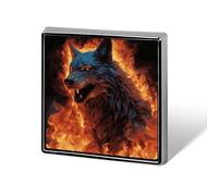 Aluminum Alloy Lapel Pin Cute Funny Square Brooch Personalized Wolf Surrounded by Fire Lapel Badge Sublimation Pins for Clothing Backpack Hat Jackets Decoration