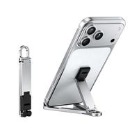 Aluminum Alloy Mini Desktop Cell Phone Holder, Foldable Keychain Phone Holder with Snap Hook, Portable Adjustable Angle Vertical Mini Keychain Universal Desktop Holders for Phones (sliver 1pcs)