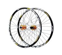 Aluminum Alloy Mountain Bike Wheelset 26 27.5 29inch Quick Release Front Rear Wheel 100/135mm Disc Brake Double-layer Rivet Rim, 7 8 9 10 11 12 Speed Cassette(Gold,27.5inch)