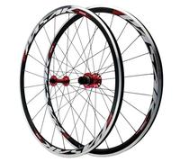 Aluminum Alloy Racing Road Bike Wheels 700C, Double Wall V Brake Red 4 Sealed Bearing 30MM Rim for 7-12 Speed Flywheel 1720G