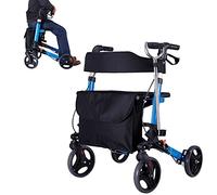 Aluminum Alloy Rollator Walker with Seat and Wheels, Stand Up Folding Rollator Walker Back Erect Rolling Mobility Walking Aid for Elderly, Seniors and