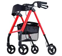 Aluminum Alloy Rollator Walker with Seat Portable Folding Multifunctional Walkers for Seniors with Seat Adjustable Height Lockable Brake(Red)