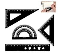 Aluminum Alloy Ruler Set 4 Pcs Math Geometry Tool 2 Triangle Rulers 1 Protractor and 1 straight Ruler for School Student Teacher Architects Engineers(Black)