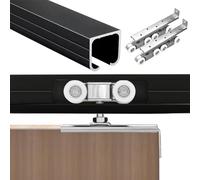 Aluminum Alloy Sliding Door Accessories Wardrobe Folding Door Hanging Wheel Track Sliding Door Sliding Wheel Wooden Door Hanging Rail Complete Set Of Installation Materials Smoo(Size:1.1m,Color:Black)