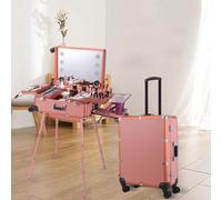 Aluminum Alloy Trolley Makeup Box with Light Multifunctional Bluetooth Trolley Box Makeup Artist Tool Box (C)