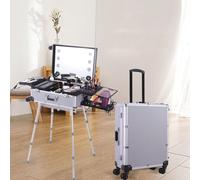 Aluminum Alloy Trolley Makeup Box with Light Multifunctional Bluetooth Trolley Box Makeup Artist Tool Box (E)