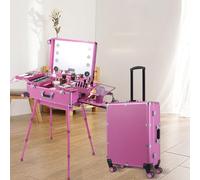 Aluminum Alloy Trolley Makeup Box with Light Multifunctional Bluetooth Trolley Box Makeup Artist Tool Box (D)