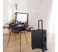 Aluminum Alloy Trolley Makeup Box with Light Multifunctional Bluetooth Trolley Box Makeup Artist Tool Box (A)