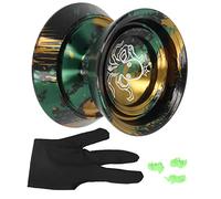 Aluminum Alloy Unresponsive Yoyo Ball, Advanced Metal Yoyo Toy for Competition, High Performance Fade Free Yoyo with Stainless Steel Bearings, Includes Glove and 3 Strings for Kids (Black Gold)