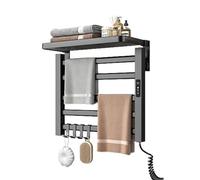 Aluminum Alloy Wall-Mounted Electric Heated Towel Rack with Digital Display 1-9 Hour Timer Adjustable Temperature IPX4 Waterproof Towel Warmer for Bathroom Hotel & Salon - Black