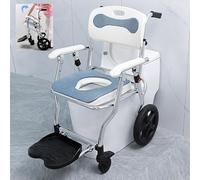 Aluminum Alloy Wheeled Shower Chair, Bedside Commode for Disabled and Seniors, Foldable Portable Mobile Toilet with Removable Bucket, Perfect for Elderly and Bariatric Users