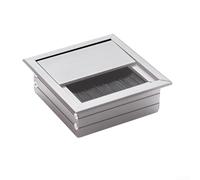 Aluminum Alloy Wire Cable Grommet Hole Cover with Brush, Square Design for Desk or Table Cable Organization, 80x80MM Size for Effective Cable Routing (Silver)