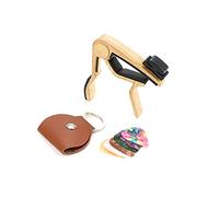 Aluminum Alloy Wood Color Guitar Capo For Folk Guitar Electric Guitar With Picks And Picks Holder Guitar Accessories Classical Guitar Capo For Acoustic And Electric Guitar And Bass Capo Clamp Guitar