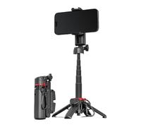 Aluminum Alloy Zoom Selfie Tripod with Remote, Portable Pocket-Size Handle and Adjustable Height up to 41cm, Dual Cold Shoe Mount for Microphone or Light Attachments
