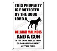 Aluminum Animal Signs,This Property Is Protected By The Good Lord A Belgian Malinois Caution Outdoor Warning Notice Aluminum Metal Sign Retro Metal Tin Sign 8X12 Inches