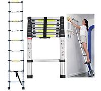 Aluminum Attic Ladders 2.6m/8.5ft Telescoping Ladder Multi-Purpose Loft Ladder Portable Lightweight, Easy Carrying & Storage for Indoor Outdoor Usage Foldable Design Straight Ladder