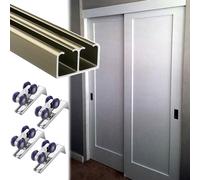 Aluminum Barn Door Hardware Kit Double Bypass Pocket Door Track with Smooth Rollers Ideal for Cabinets Closets and Home Renovation Projects