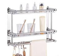Aluminum Bathroom Organizer with PunchFree Towel Rack, Foldable Shelves for Compact Living Spaces (#2)